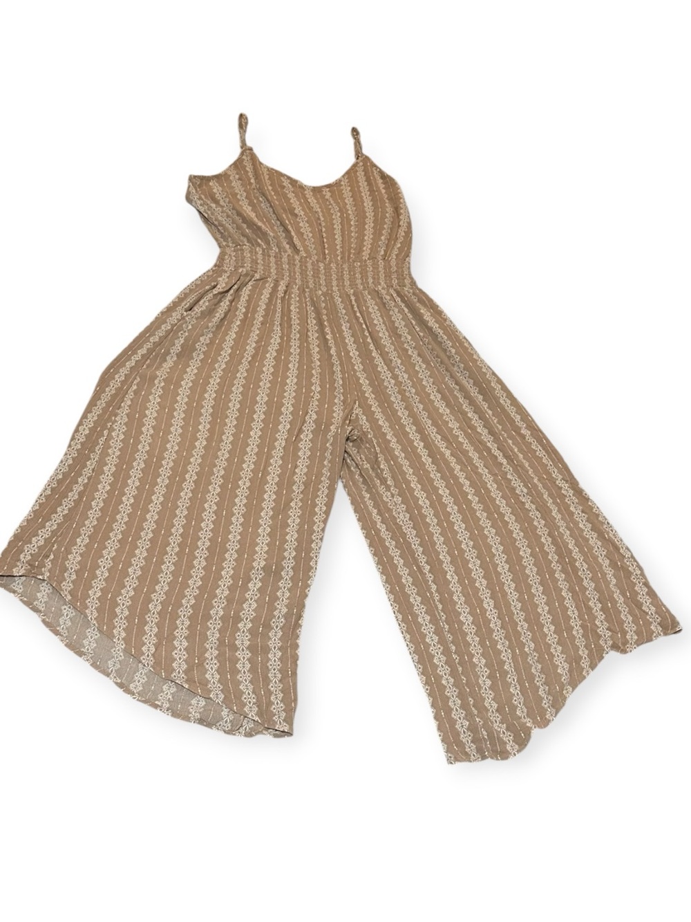 Zenobia Striped Beige Wide-Leg Jumpsuit with Smocked Waist Size 1XL